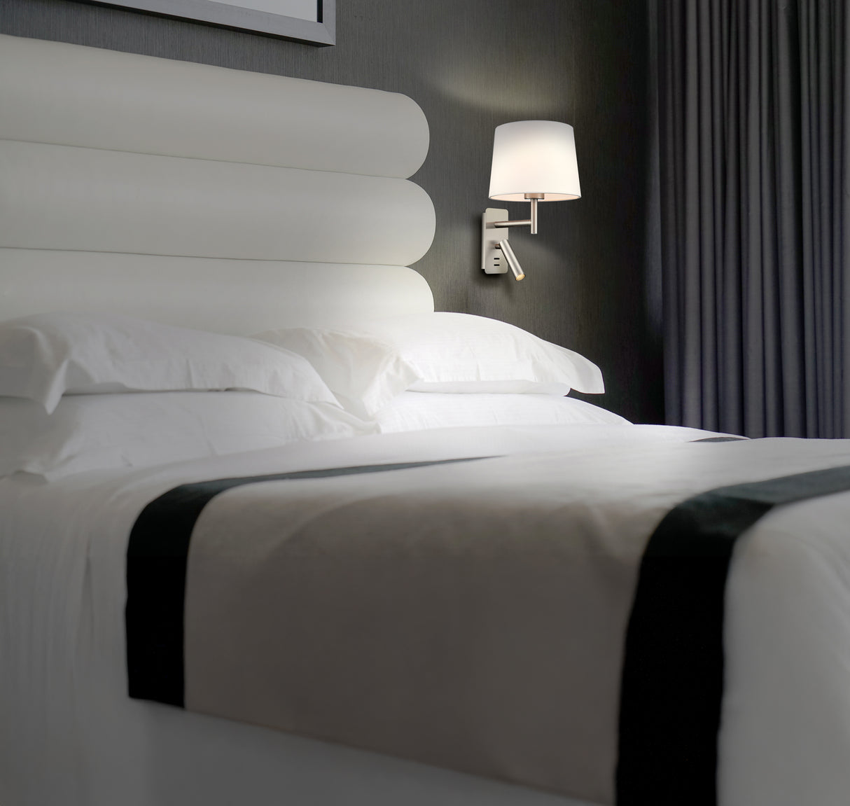 Franklite Christie Bedside Wall Light with Reader Satin Nickel