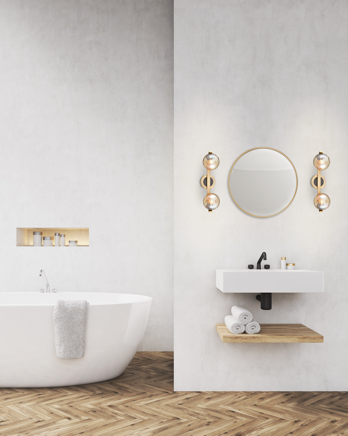 Franklite Oculus Bathroom Double Wall light matt black and aged brass