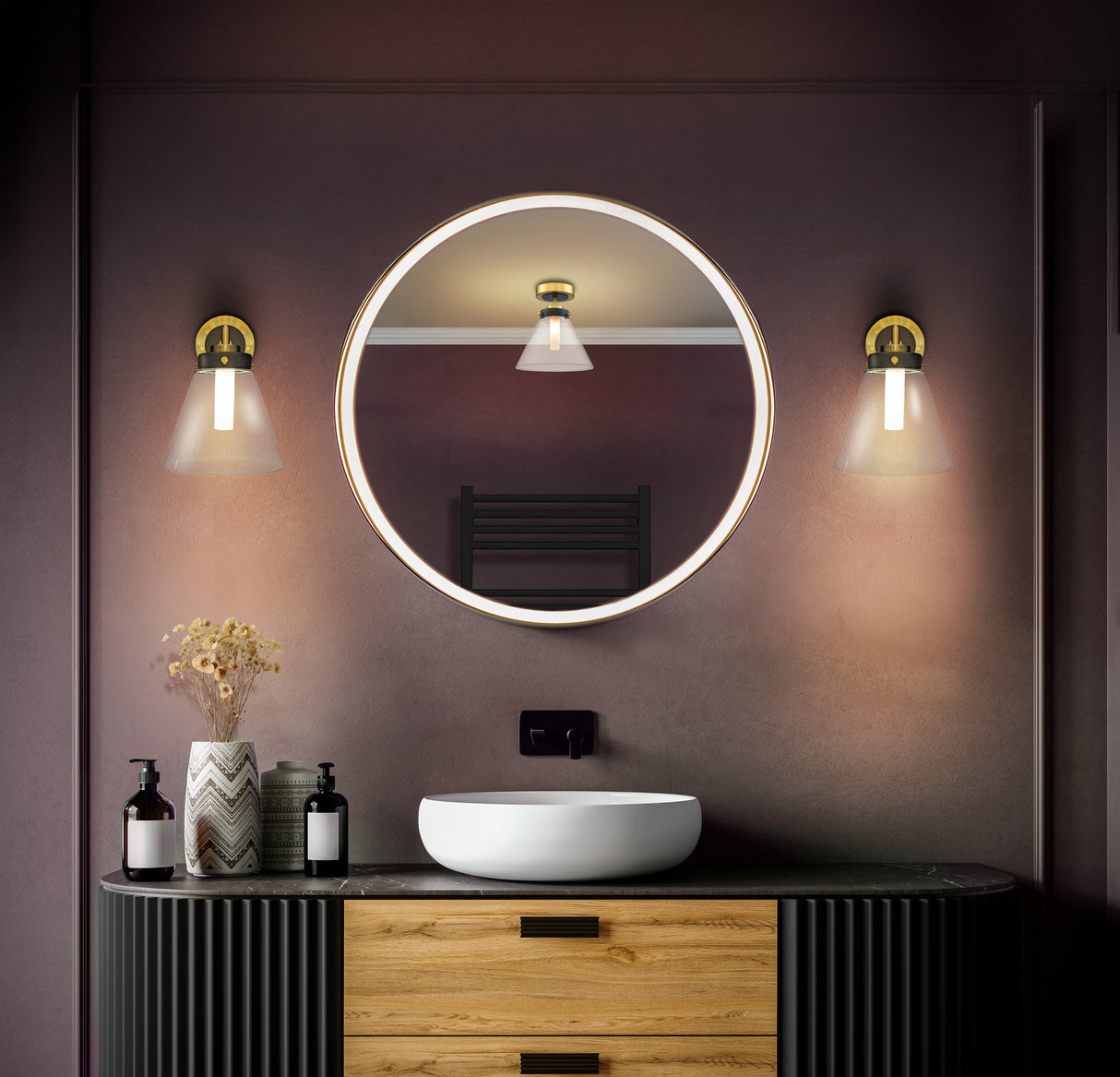 Franklite Conica Bathroom Wall Light Matt Black and Aged Brass