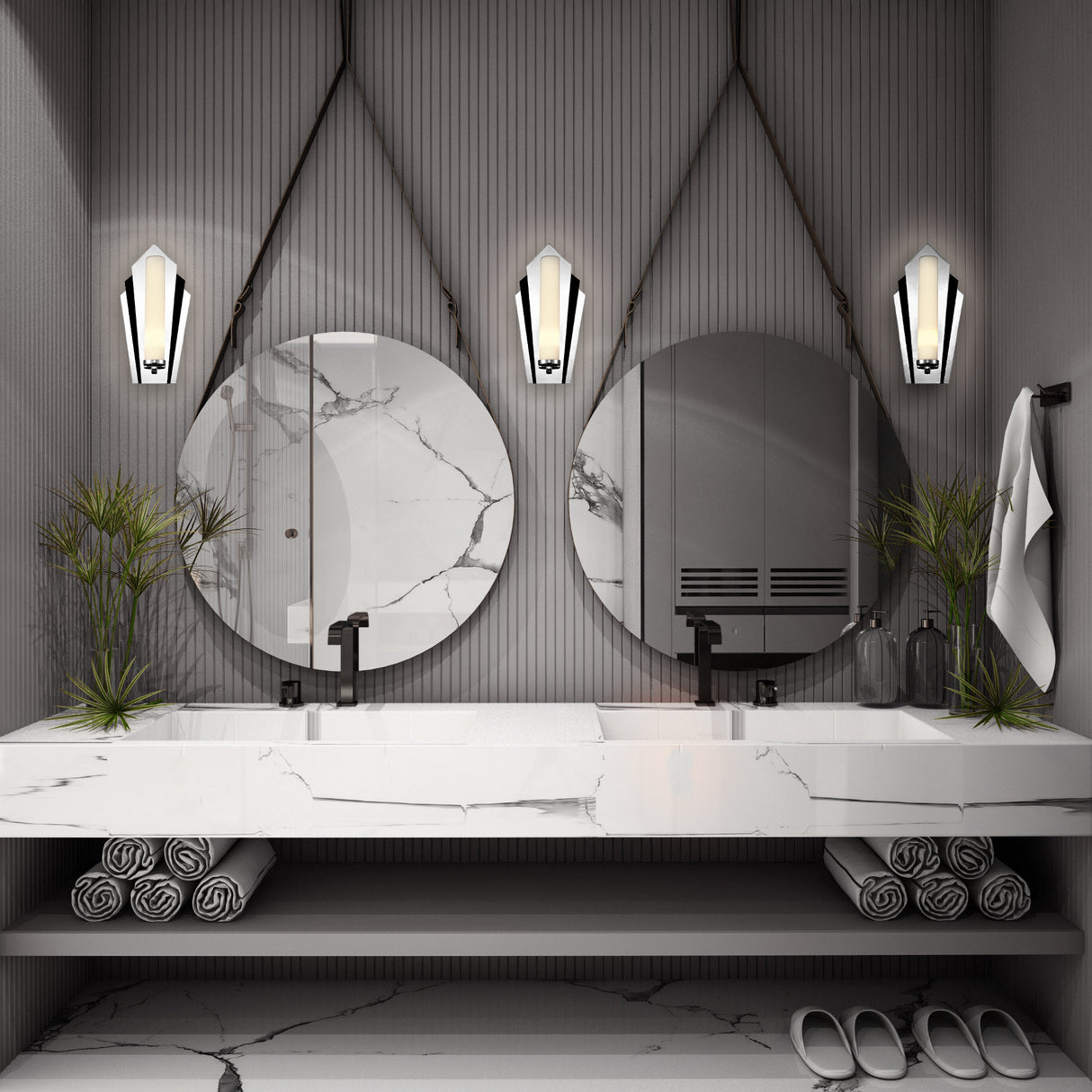 Franklite Chrysler Art Deco Bathroom wall light Chrome/Black