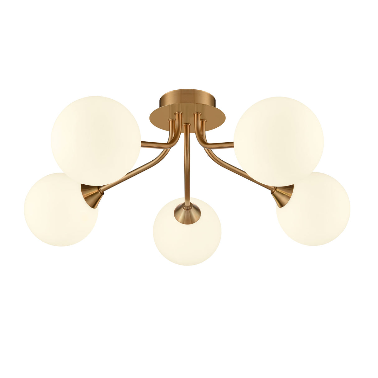 Franklite Cosmic 5 light fitting in antique gold with matt opal glass