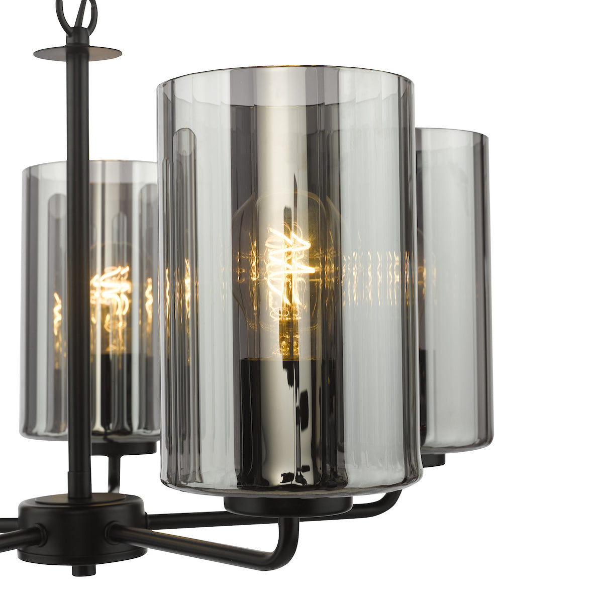 Dar Daylin 5 Light Pendant Satin Black and Smoked Ribbed Glass