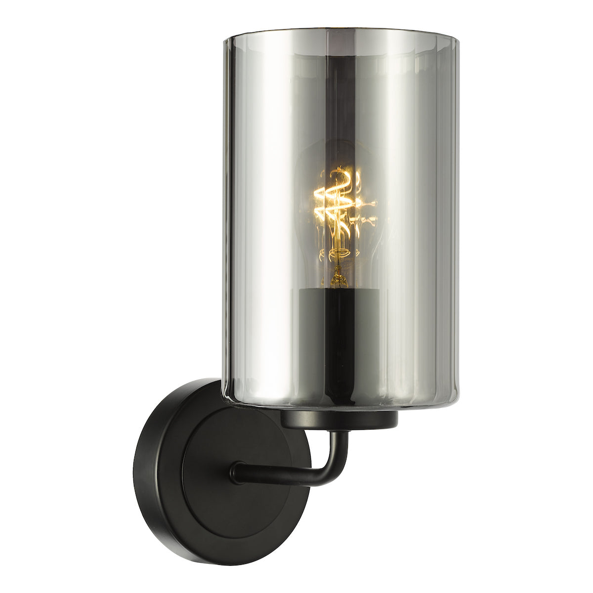 Dar Daylin Wall Light Satin Black and Smoked Ribbed Glass