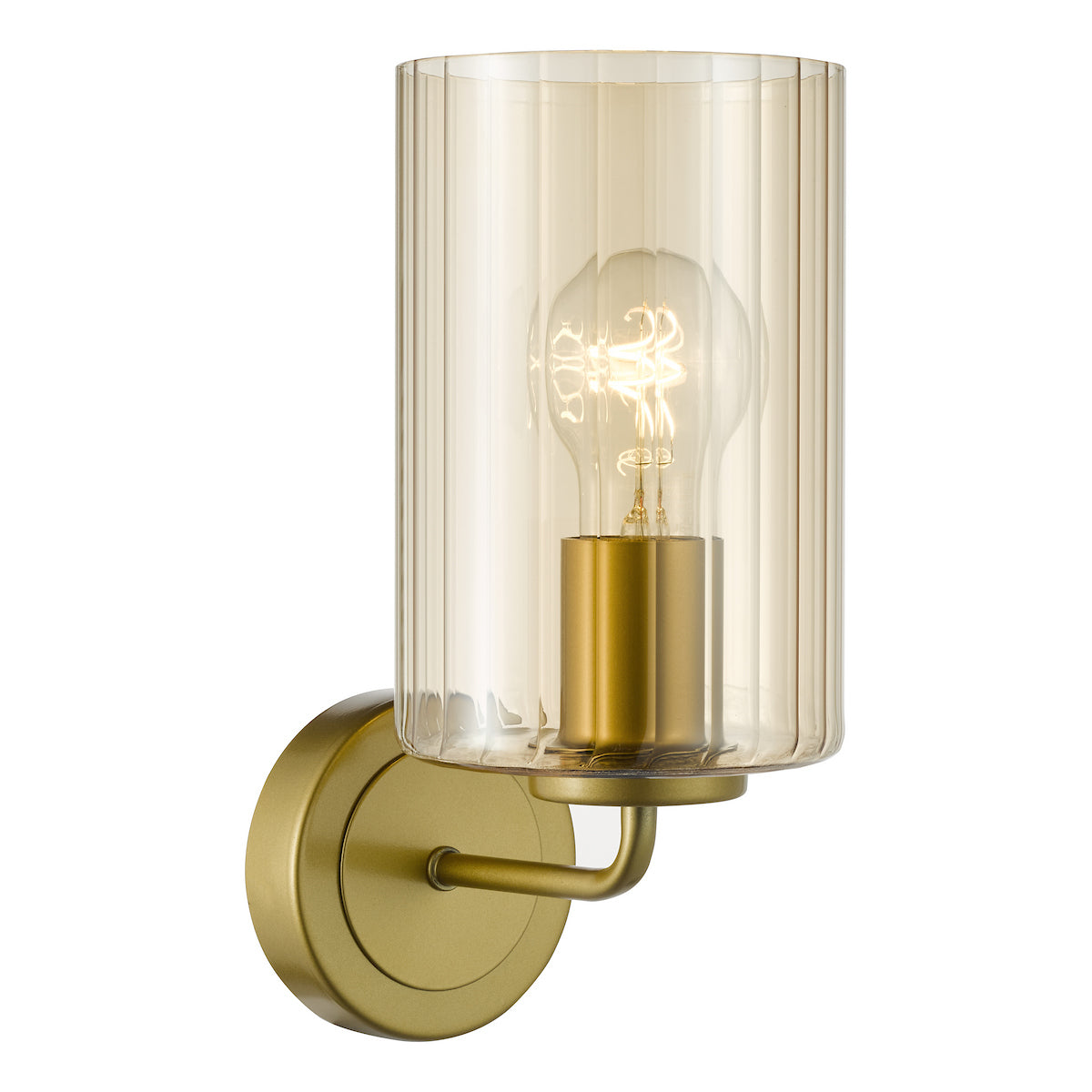 Dar Daylin Wall Light Satin Gold and Amber Ribbed Glass