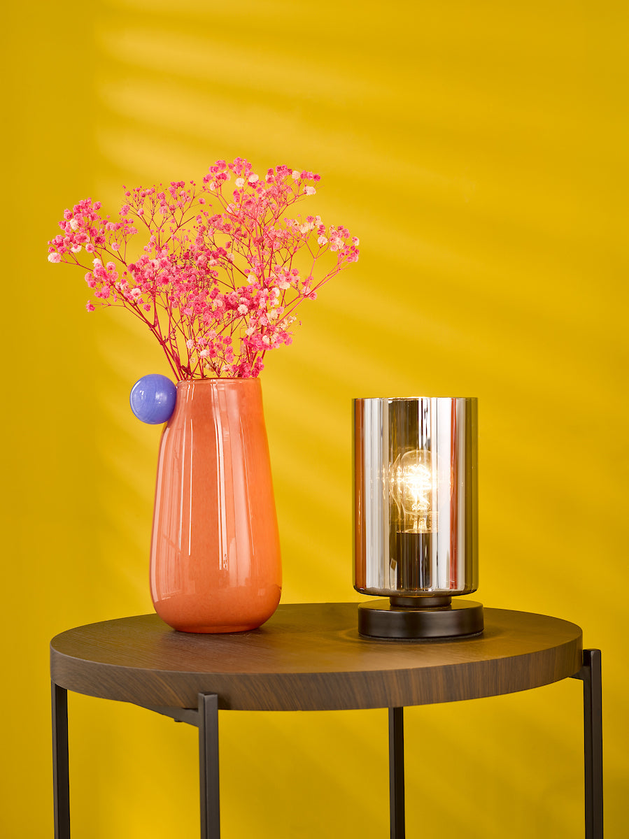 Dar Daylin Table Lamp Satin Black and Smoked Ribbed Glass