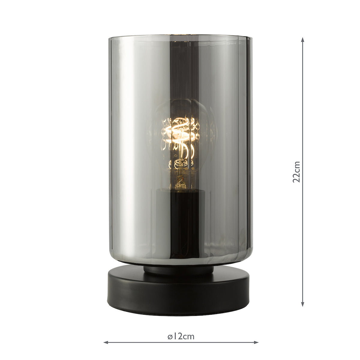 Dar Daylin Table Lamp Satin Black and Smoked Ribbed Glass