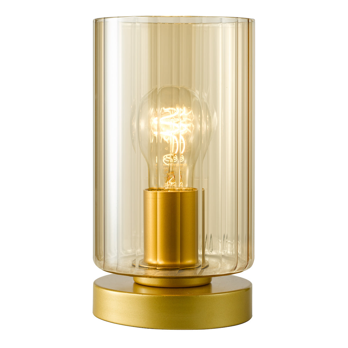 Dar Daylin Table Lamp Satin Gold and Amber Ribbed Glass