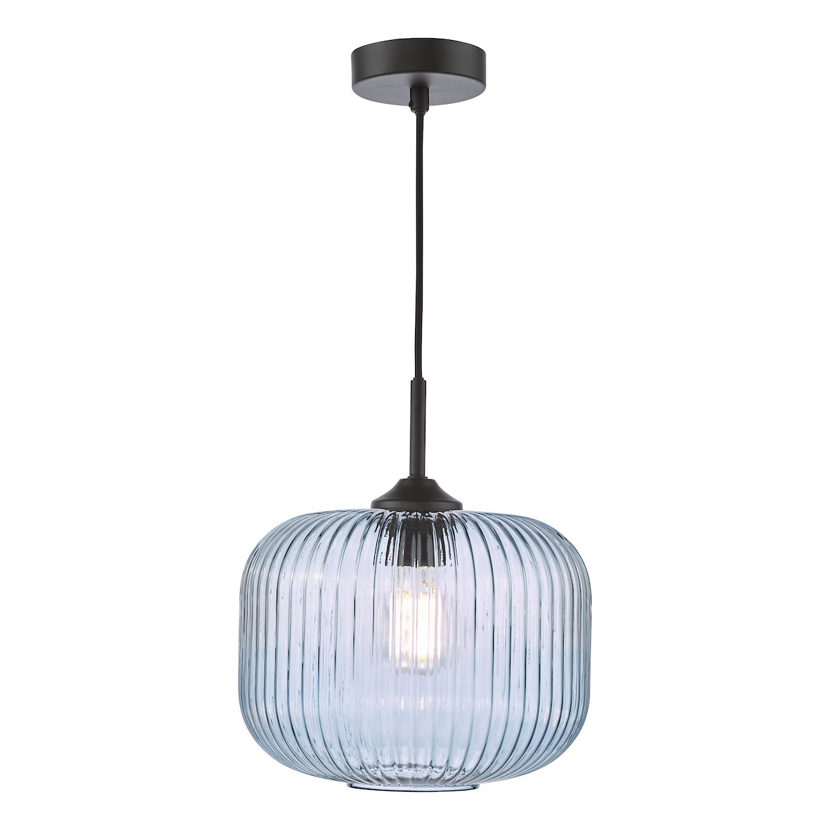 Dar Demarius Pendant Matt Black and Blue Ribbed Glass