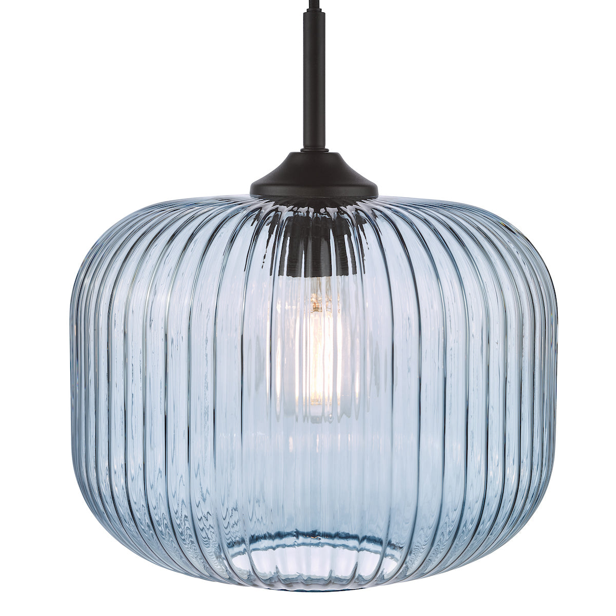 Dar Demarius Pendant Matt Black and Blue Ribbed Glass