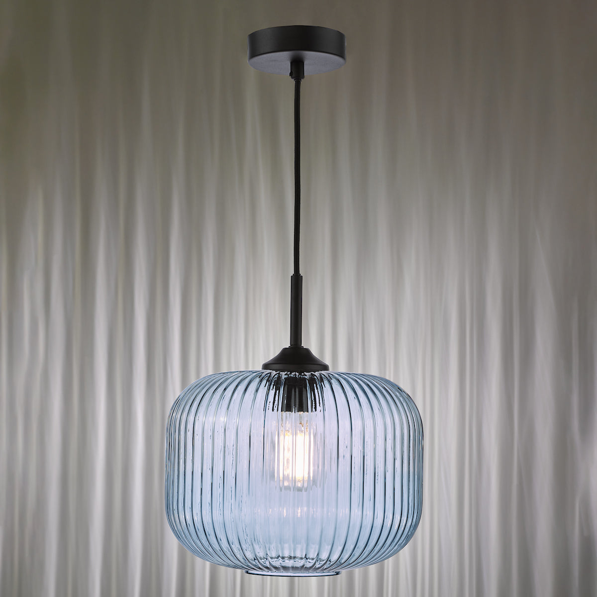 Dar Demarius Pendant Matt Black and Blue Ribbed Glass
