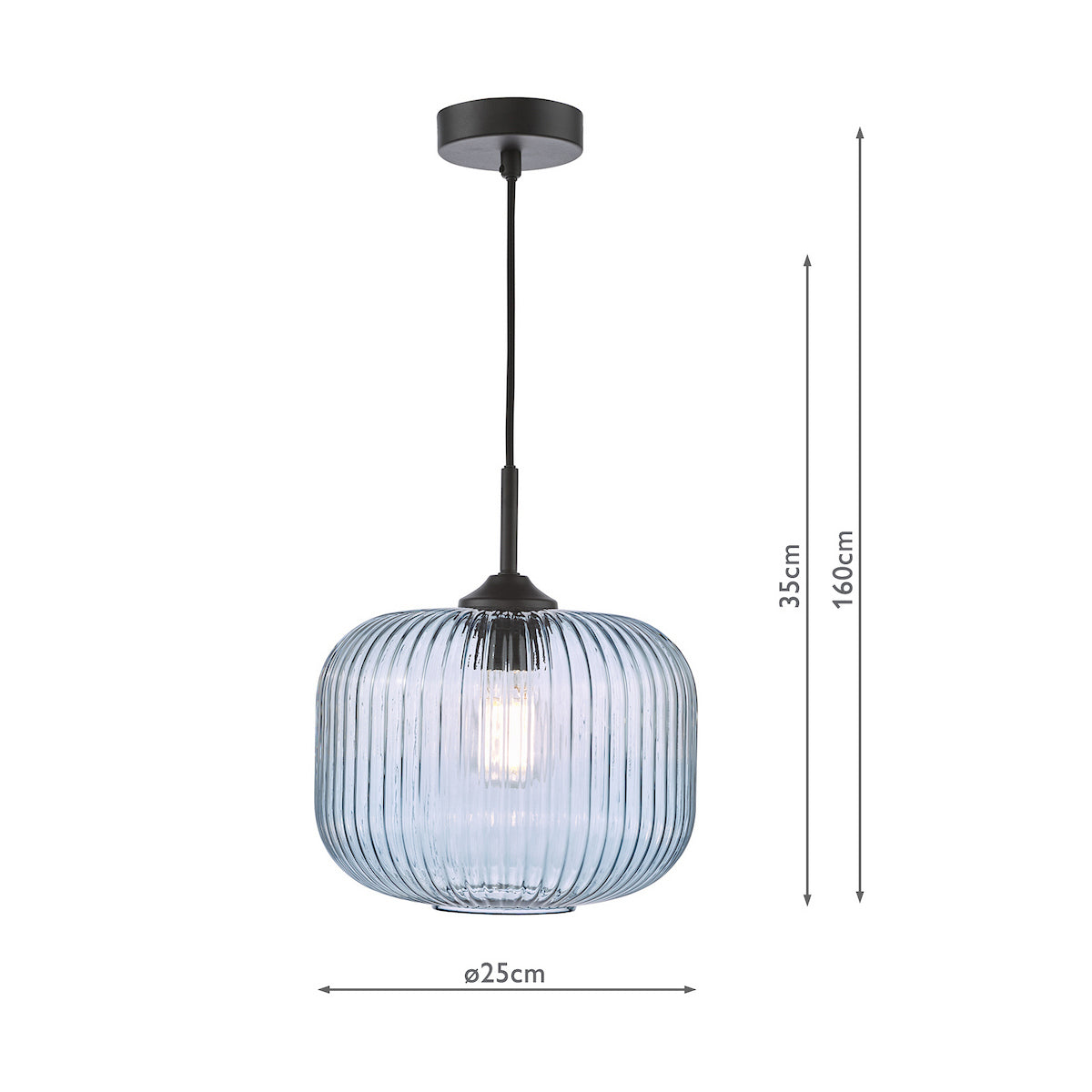Dar Demarius Pendant Matt Black and Blue Ribbed Glass
