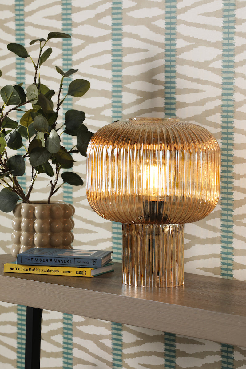 Dar Demarius Table Lamp Amber Ribbed Glass