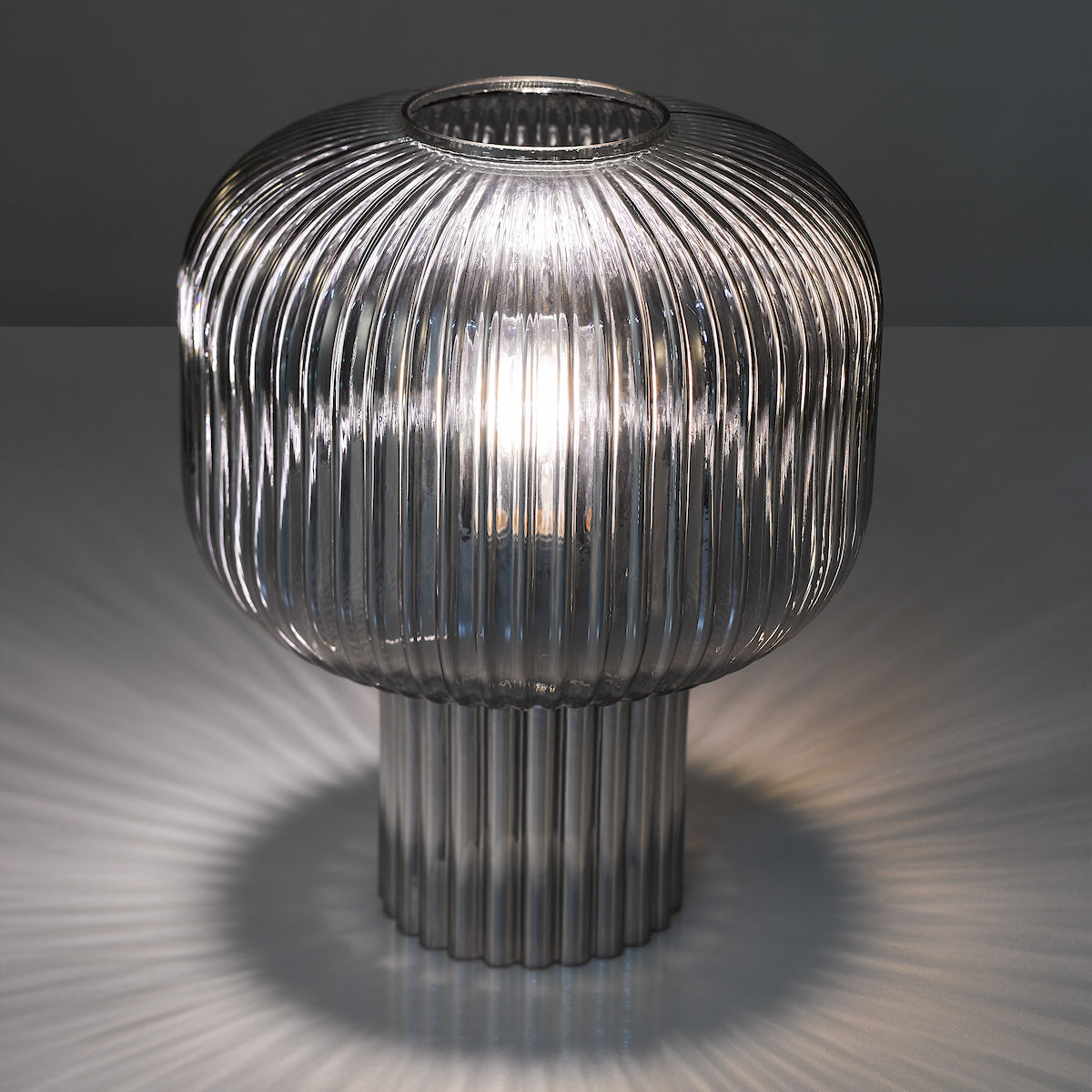 Dar Demarius Table Lamp Smoked Ribbed Glass