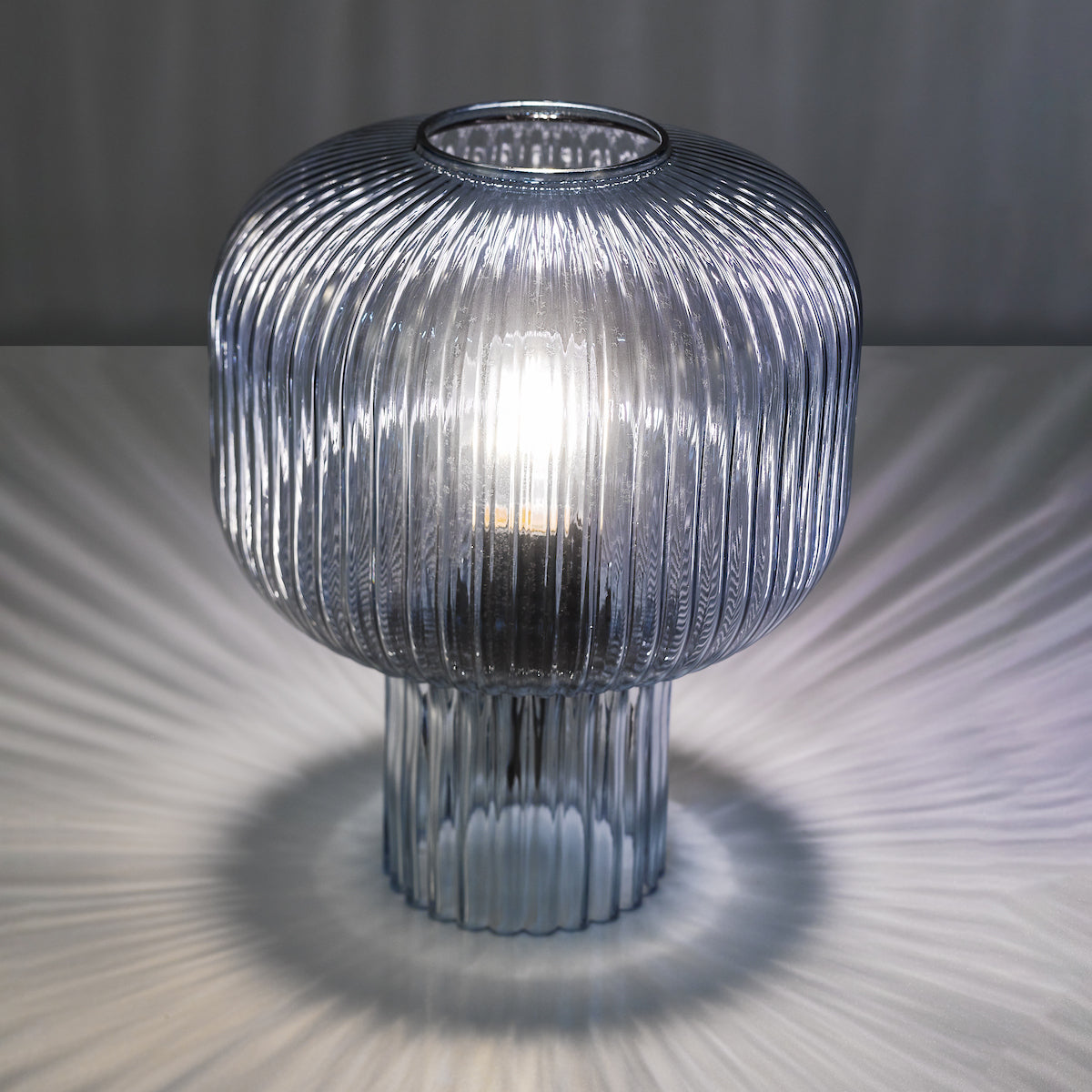 Dar Demarius Table Lamp Blue Ribbed Glass