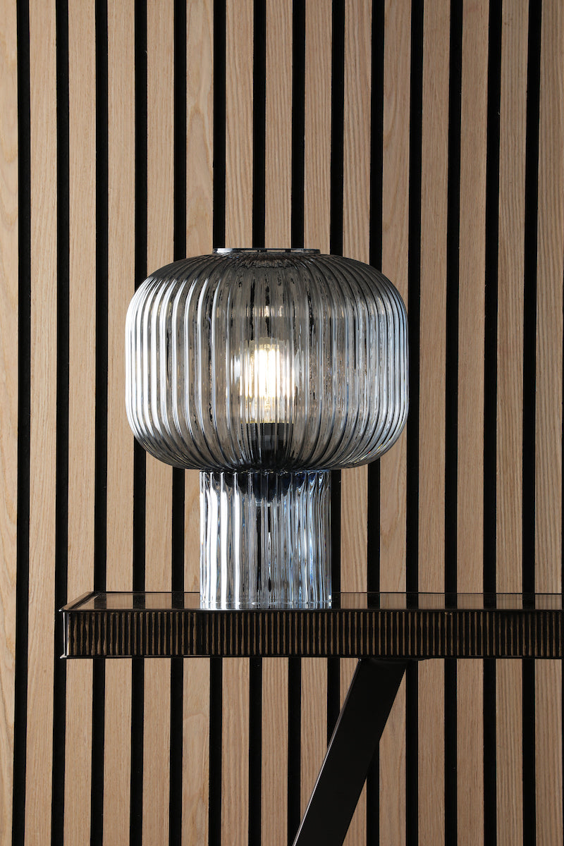 Dar Demarius Table Lamp Blue Ribbed Glass