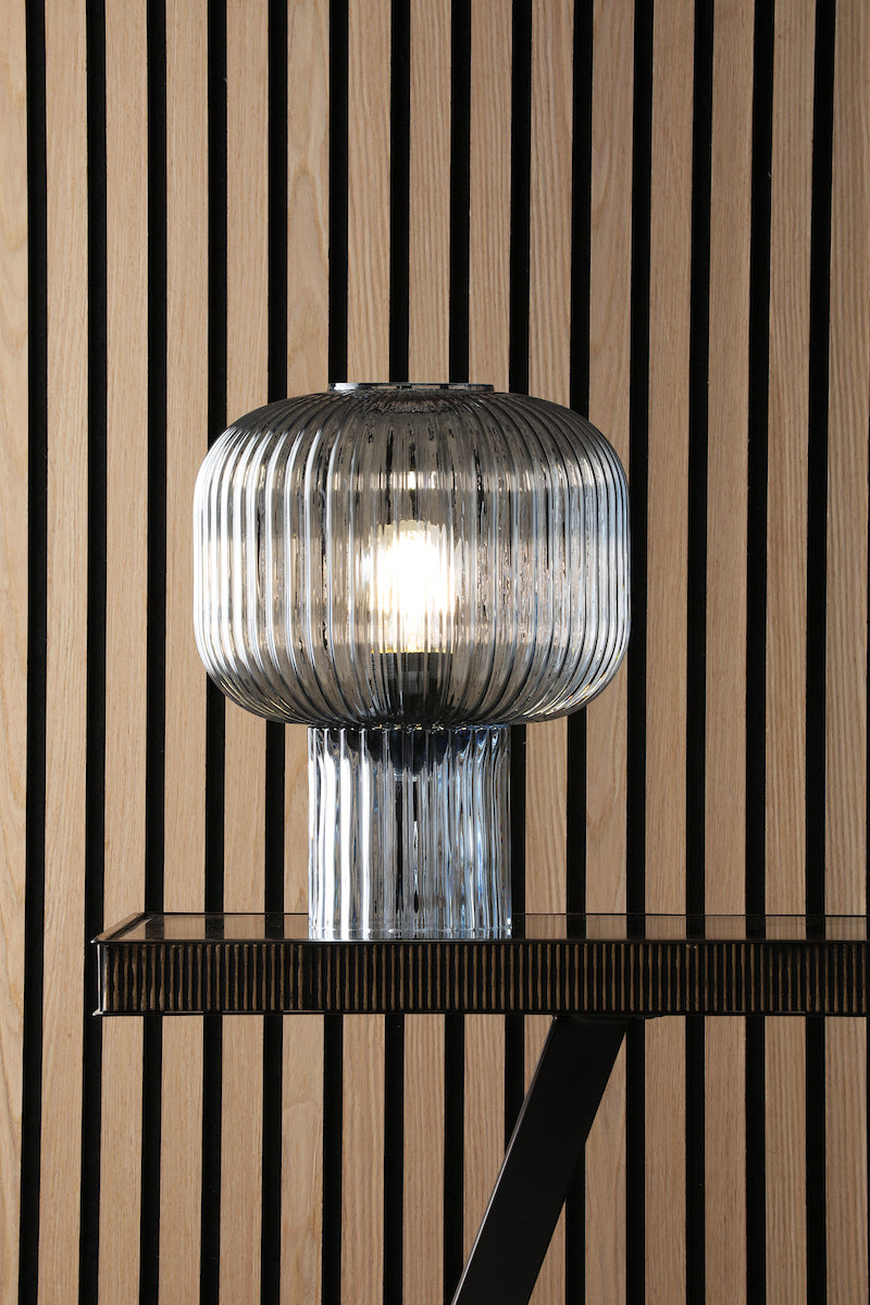 Dar Demarius Table Lamp Blue Ribbed Glass