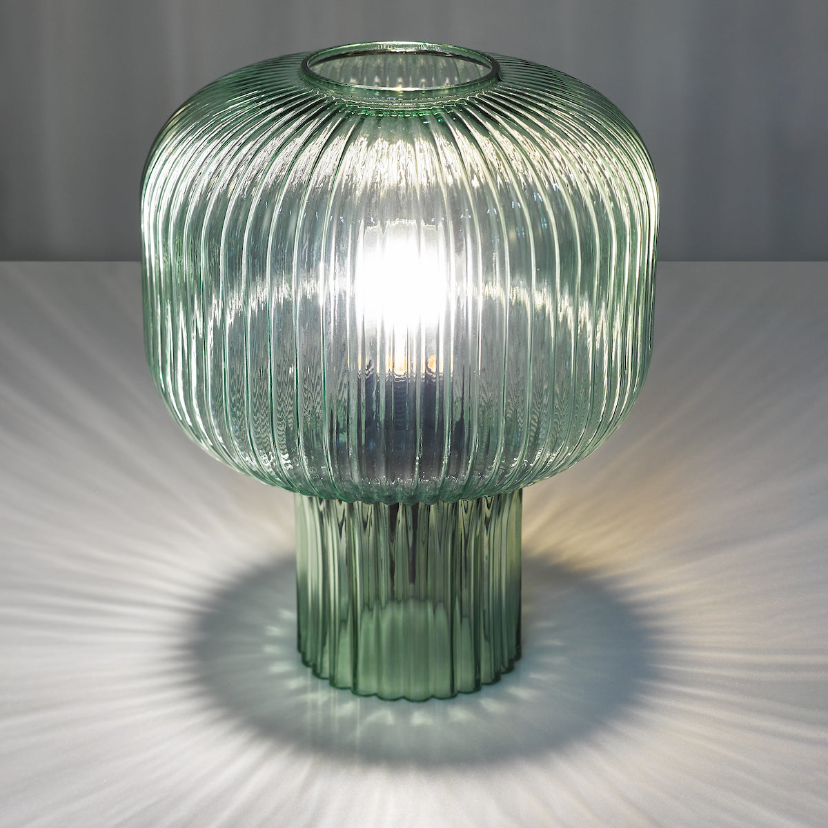 Dar Demarius Table Lamp Green Ribbed Glass