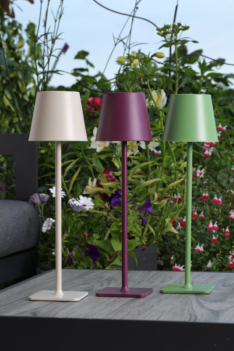 Dar Derrick Rechargeable Outdoor Table Lamp Satin Taupe LED IP54