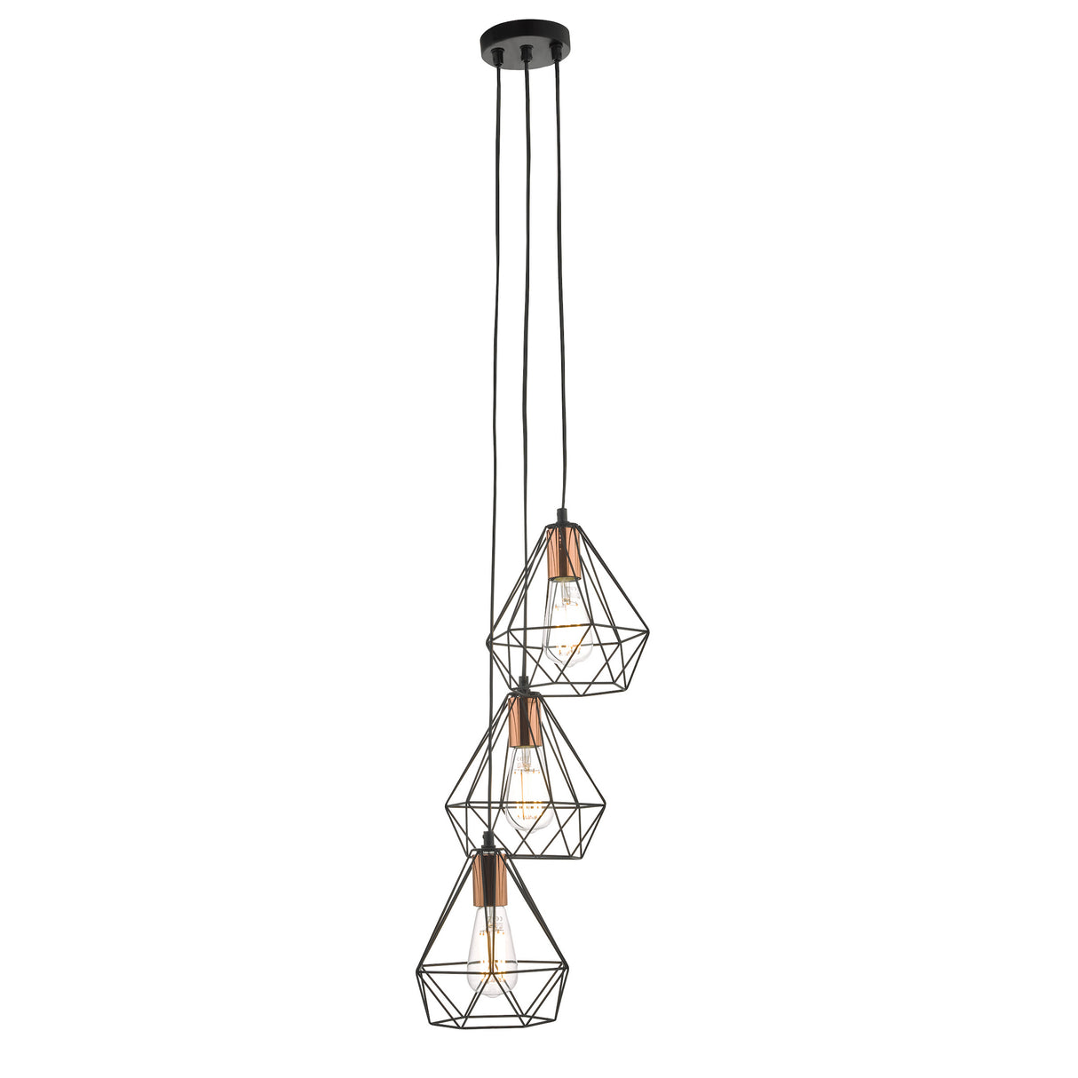 Dar Deyon 3 Light Cluster Pendant Black and Copper