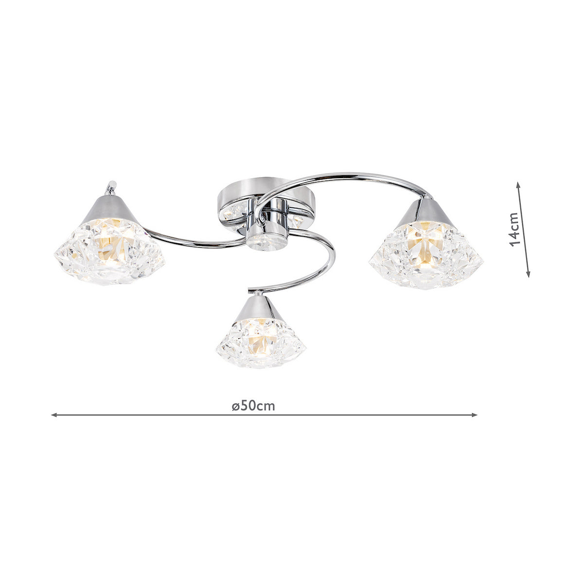 Dar Dilys 3 Light Semi-Flush Polished Chrome
