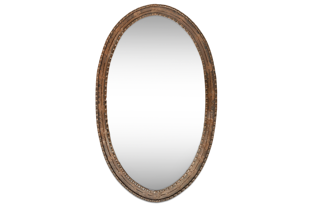 Nkuku Drishti Oval Iron Mirror Antique Black Small