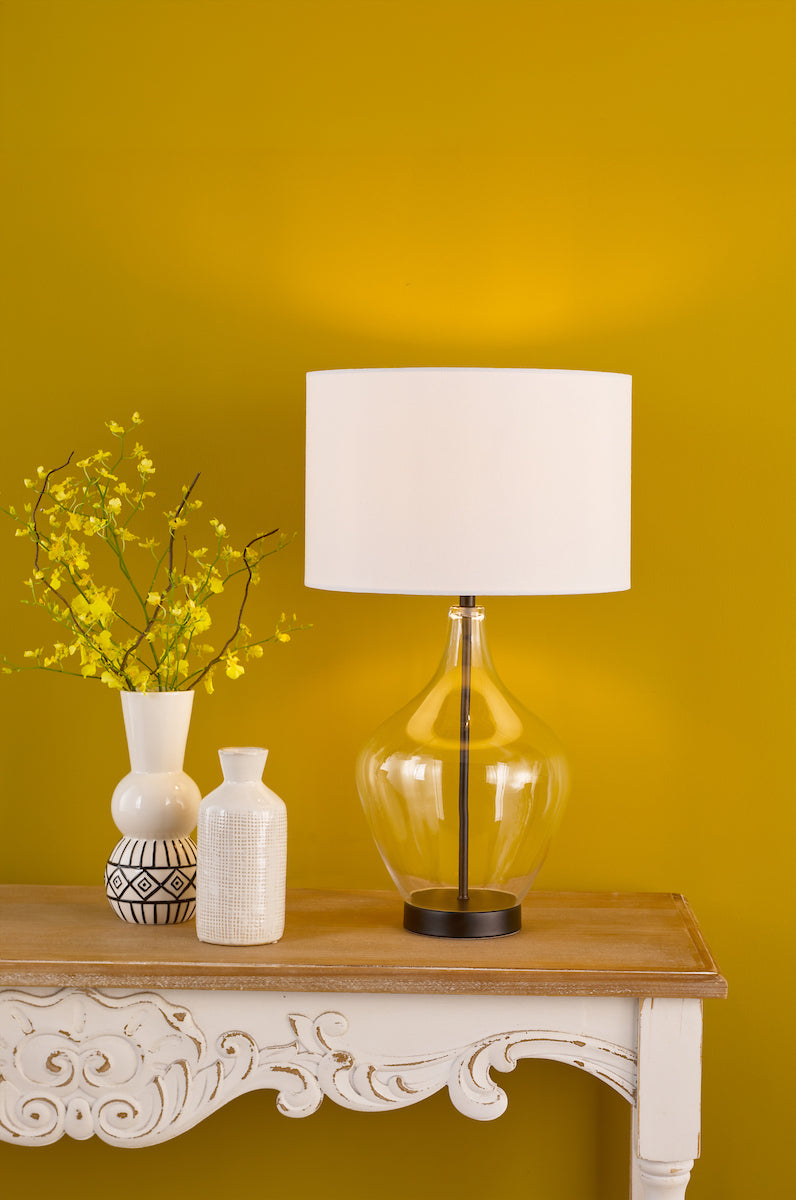 Dar Drago Table Lamp Glass and Matt Black With Shade