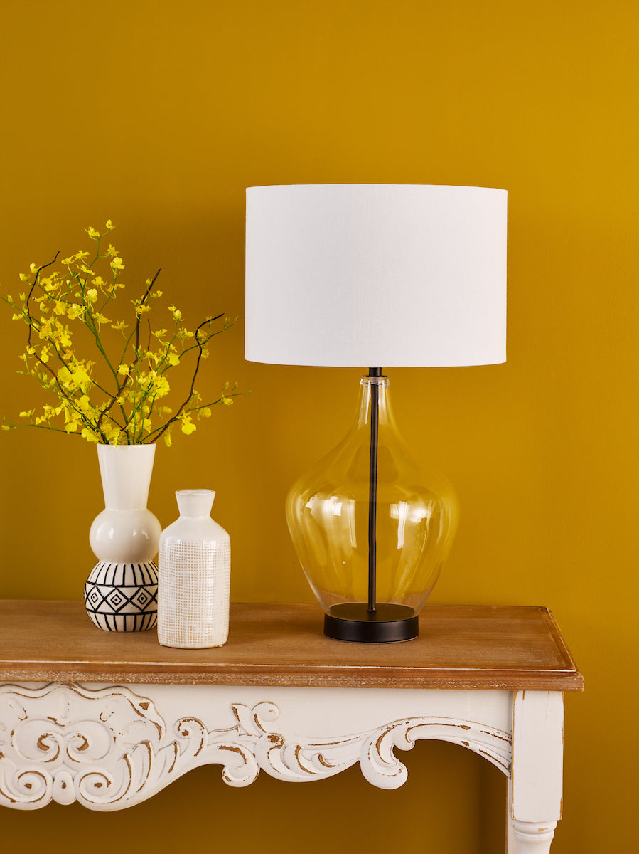 Dar Drago Table Lamp Glass and Matt Black With Shade