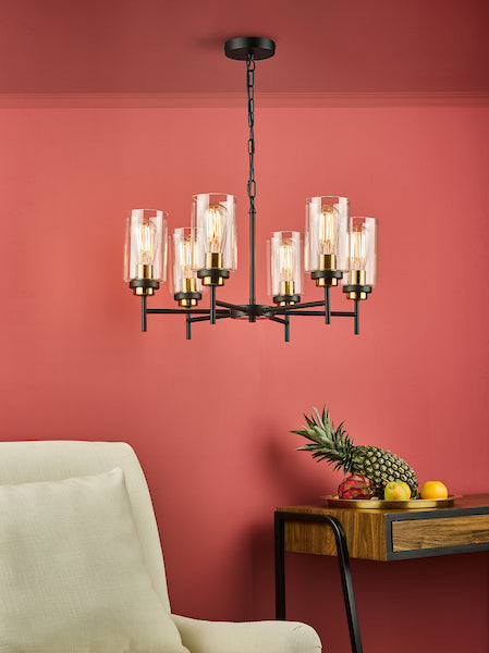 Dar Abel 6lt Pendant Black & Gold – from Amos Lighting + Home