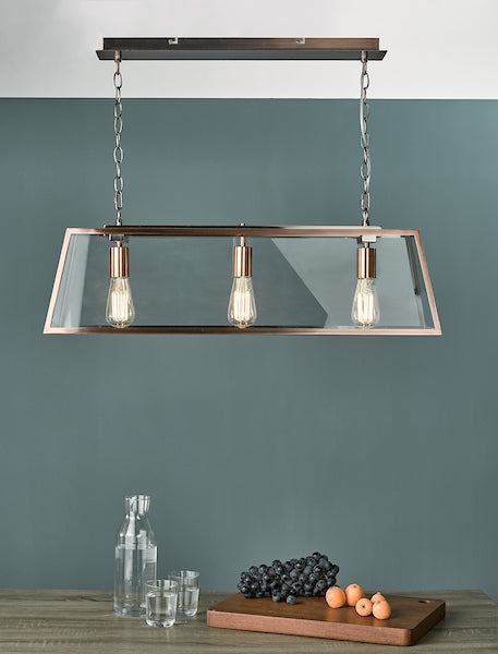 Dar Academy 3 Light Bar Pendant Antique Copper – from Amos Lighting + Home