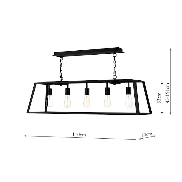 Dar Academy 5 Light Bar Pendant Black – from Amos Lighting + Home