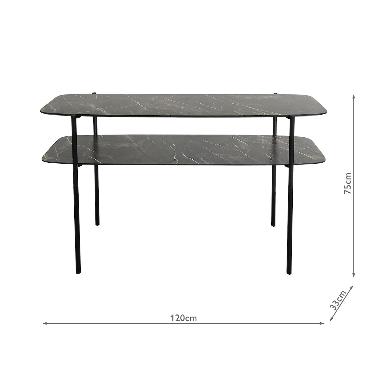 Dar Agnesa 2 Tier Console Table Dark Marble Effect and Matt Black – from Amos Lighting + Home