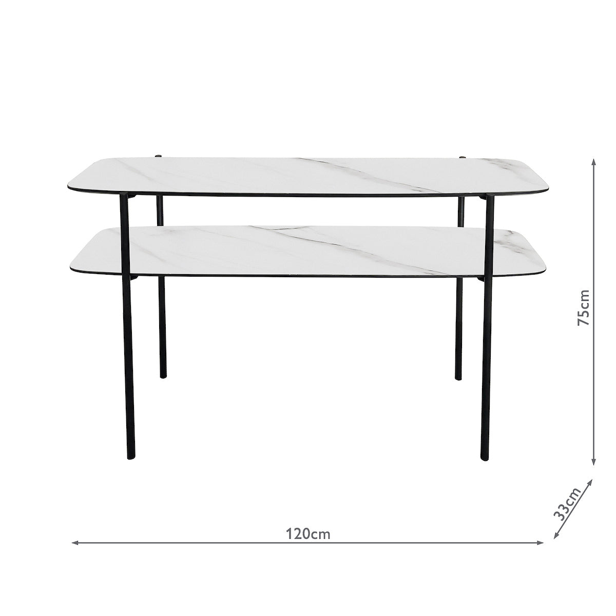 Dar Agnesa 2 Tier Console Table Light Marble Effect and Matt Black – from Amos Lighting + Home