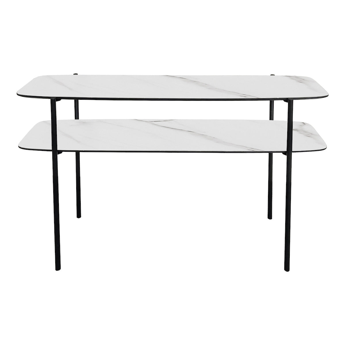 Dar Agnesa 2 Tier Console Table Light Marble Effect and Matt Black – from Amos Lighting + Home