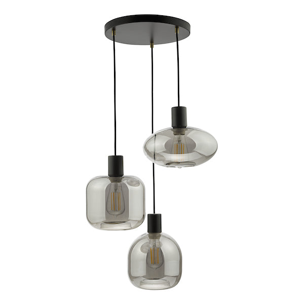 Dar Aiden 3lt Cluster Pendant Black with Smoked Glass – from Amos Lighting + Home