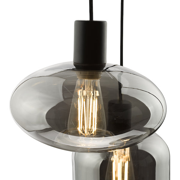 Dar Aiden 3lt Cluster Pendant Black with Smoked Glass – from Amos Lighting + Home