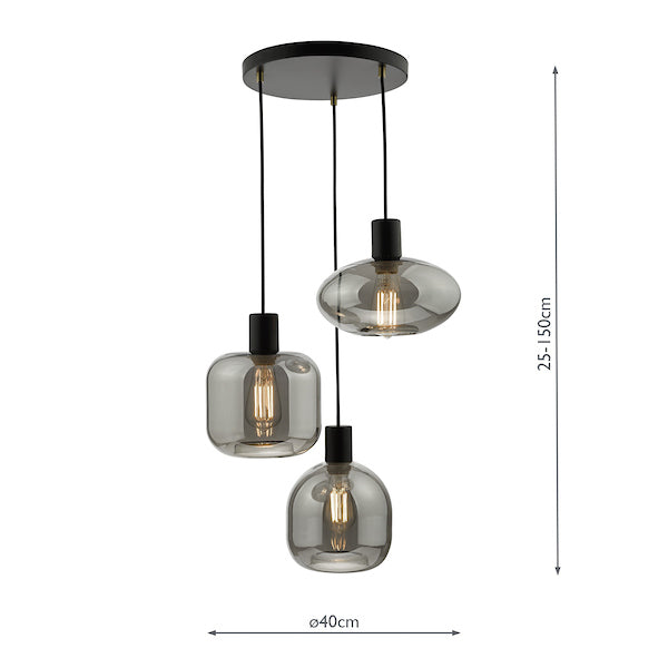 Dar Aiden 3lt Cluster Pendant Black with Smoked Glass – from Amos Lighting + Home