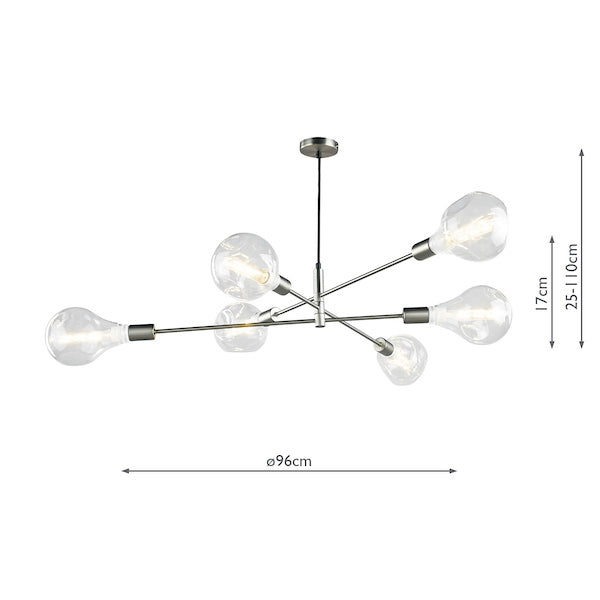 Dar Alana 6 Light Satin Chrome Pendant – from Amos Lighting + Home