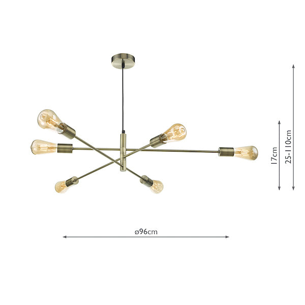 Dar Alana Pendant Chandelier 6 Light Antique Brass – from Amos Lighting + Home