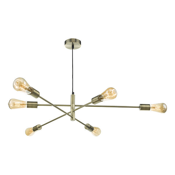 Dar Alana Pendant Chandelier 6 Light Antique Brass – from Amos Lighting + Home