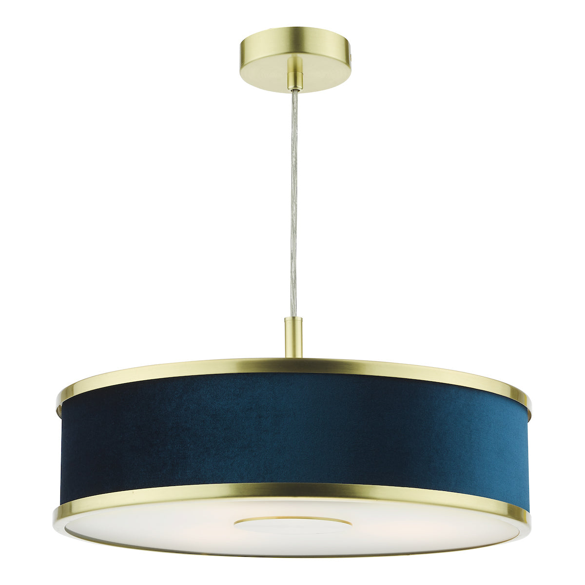 Dar Alvaro 3 Light Pendant Brushed Brass With Blue Shade – from Amos Lighting + Home