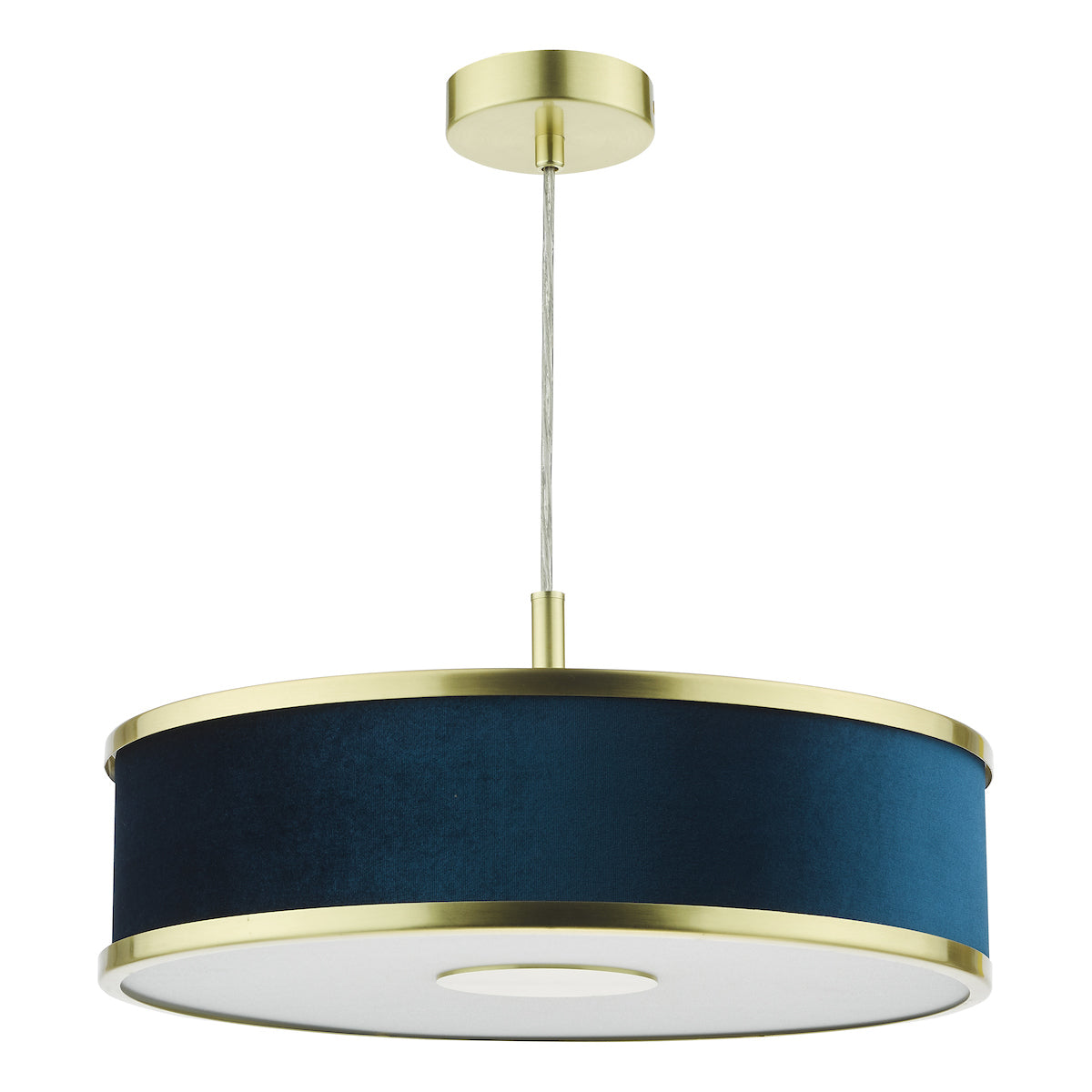 Dar Alvaro 3 Light Pendant Brushed Brass With Blue Shade – from Amos Lighting + Home