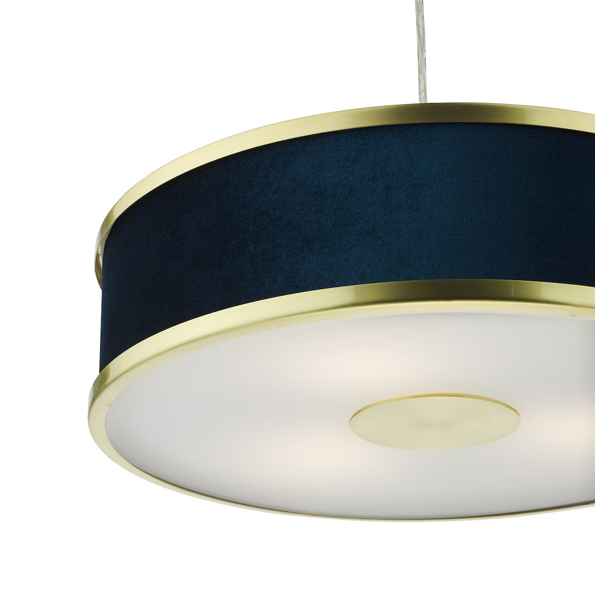 Dar Alvaro 3 Light Pendant Brushed Brass With Blue Shade – from Amos Lighting + Home