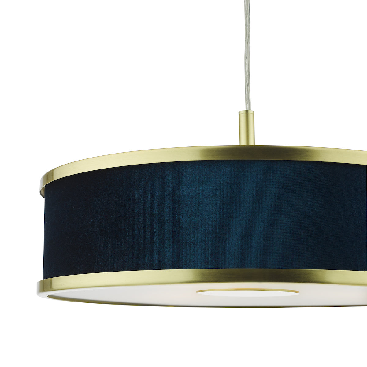 Dar Alvaro 3 Light Pendant Brushed Brass With Blue Shade – from Amos Lighting + Home