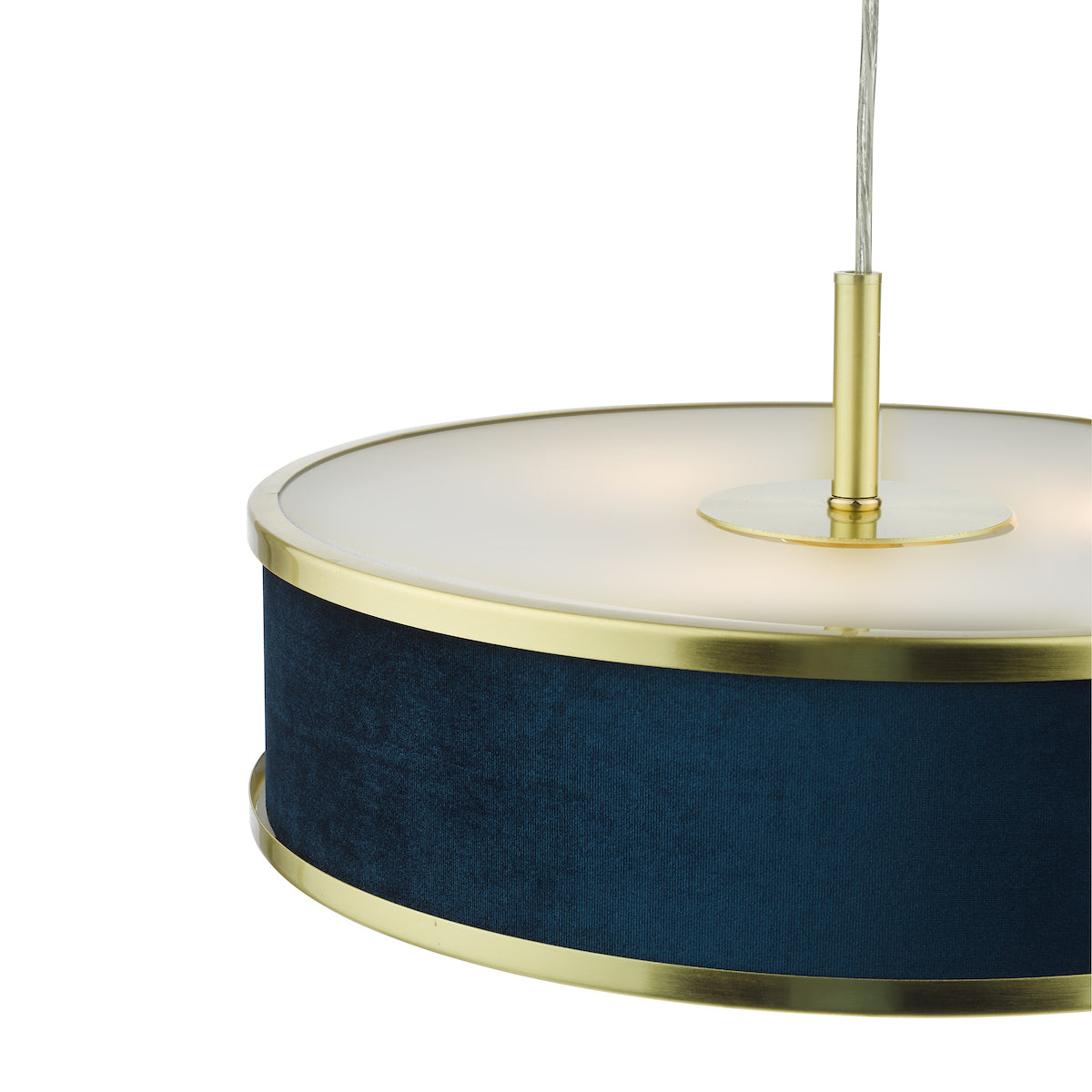 Dar Alvaro 3 Light Pendant Brushed Brass With Blue Shade – from Amos Lighting + Home