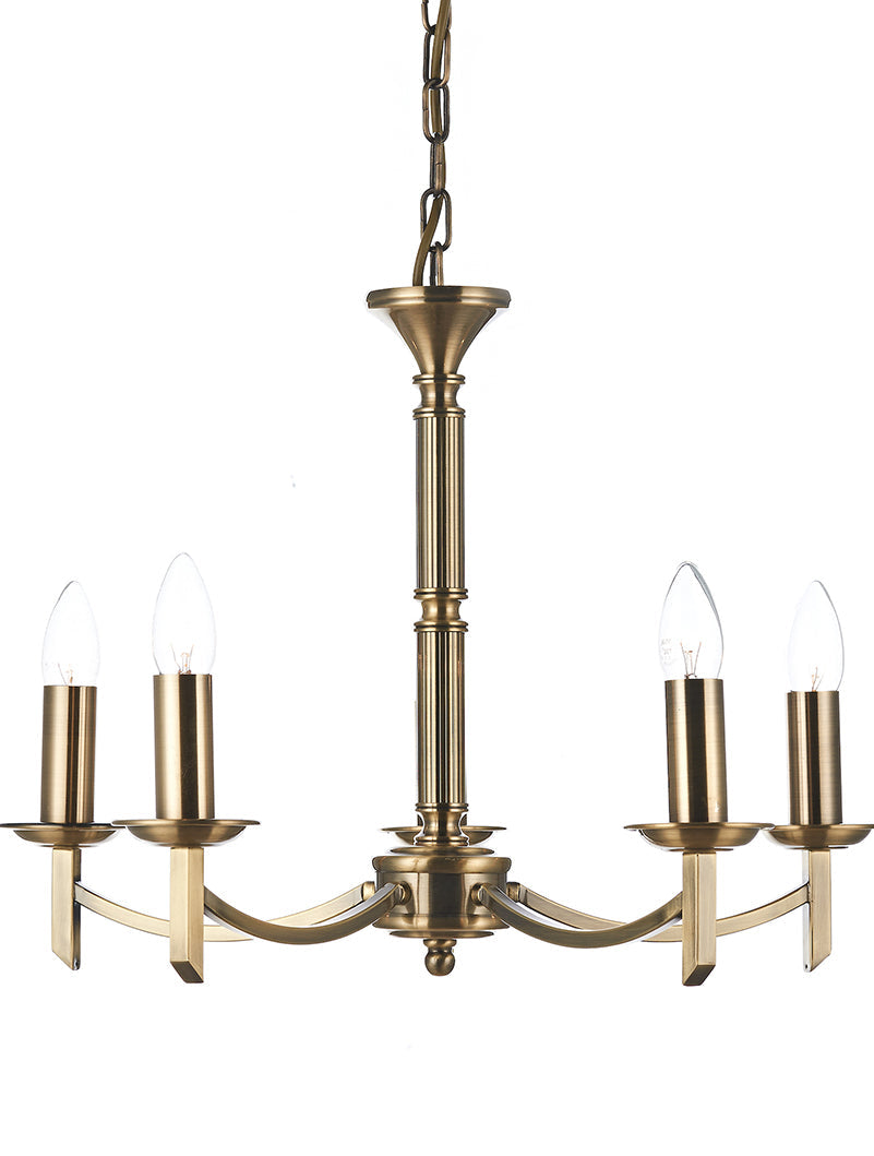 Dar Ambassador 5 Light Chandelier Antique Brass – from Amos Lighting + Home