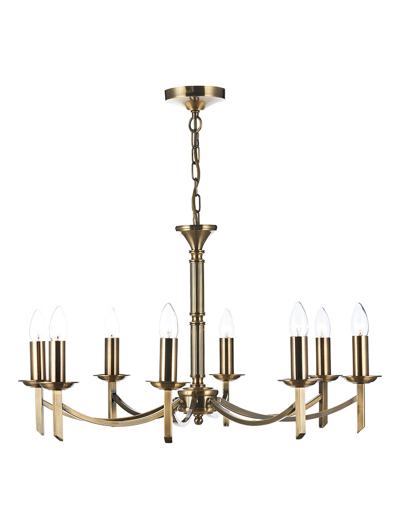 Dar Ambassador 8 Light Chandelier Antique Brass – from Amos Lighting + Home