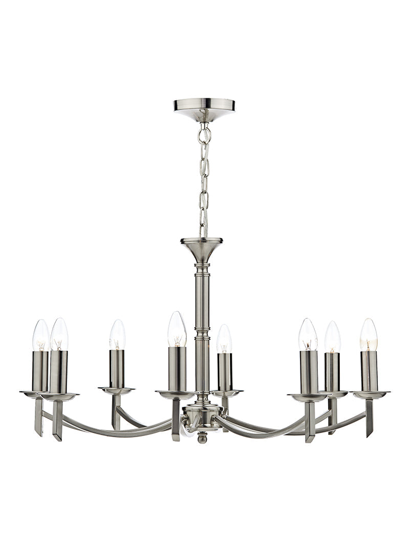 Dar Ambassador 8 Light Chandelier Satin Chrome – from Amos Lighting + Home