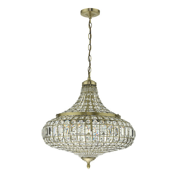 Dar Asmara 6 Light Pendant Antique Brass Crystal – from Amos Lighting + Home