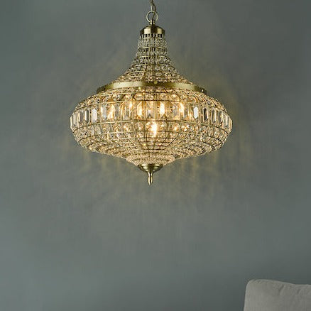 Dar Asmara 6 Light Pendant Antique Brass Crystal – from Amos Lighting + Home
