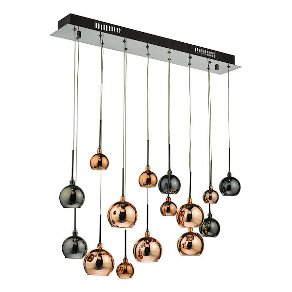 Dar Aurelia 15lt Bar Pendant Black Chrome & Copper/Bronze Glass – from Amos Lighting + Home
